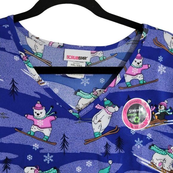 Scrubstar Scrub Top Womens 3X 3XL Blue Stretch Medical Nurse Vet CNA Dental NEW - Picture 2 of 12